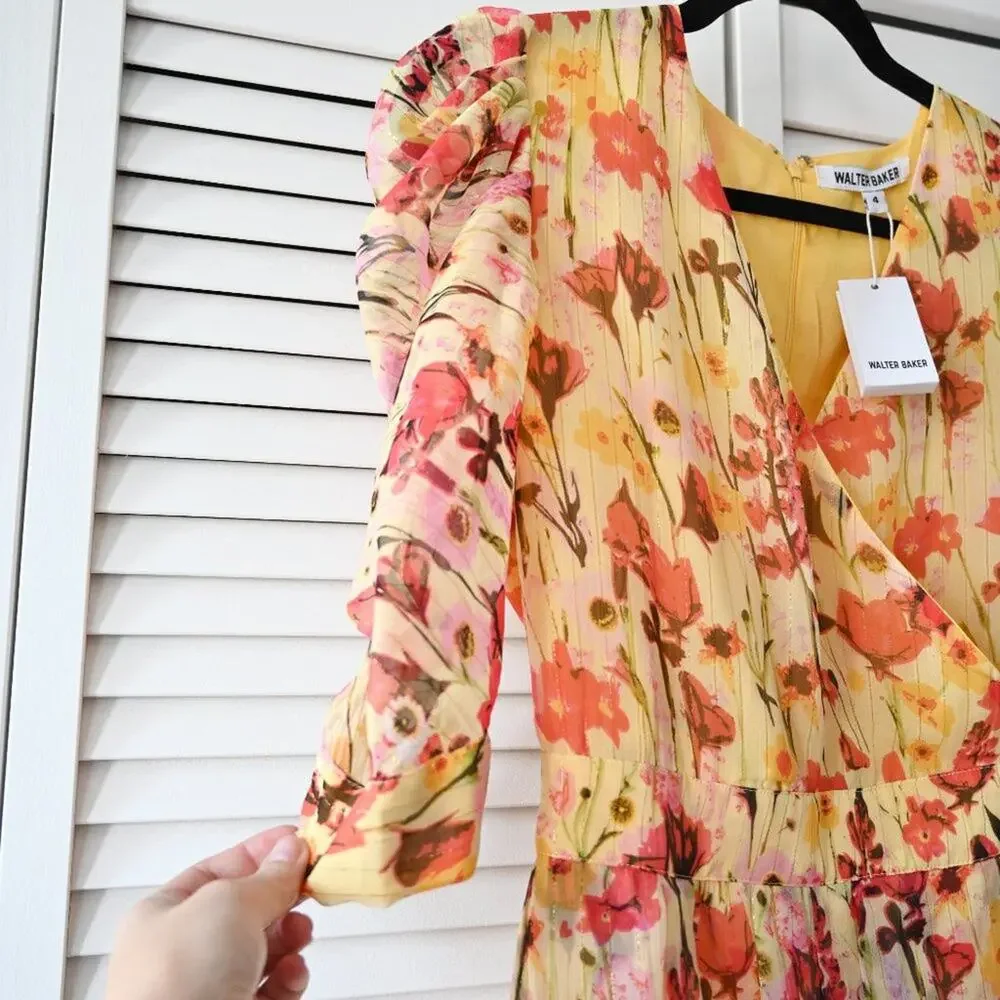 Walter Baker Size 4 NWT Floral Yellow Tulip Adriana Dress | Size 4 - Picture 4 of 11